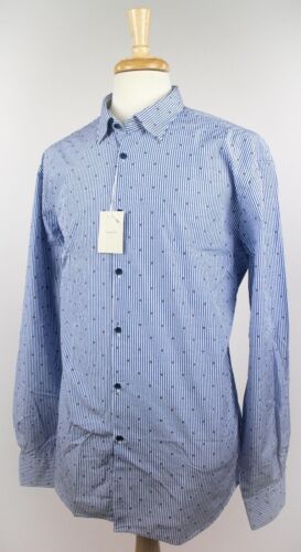 Men's Black Dots On Blue Stripes 100% Cotton Dress Shirt