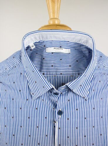 Men's Black Dots On Blue Stripes 100% Cotton Dress Shirt