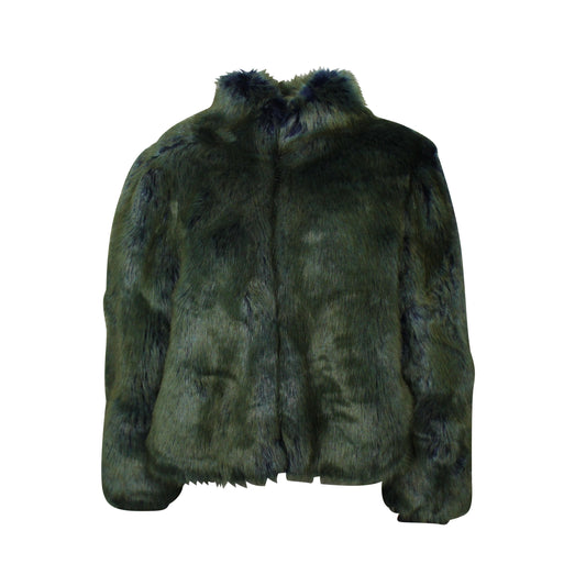 Ecopel Faux Fur Coat - Navy/Green