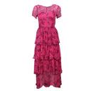 Hvn Tarza Leop Hvn Brynn Chiffon Tiered Gown - Hot Pink