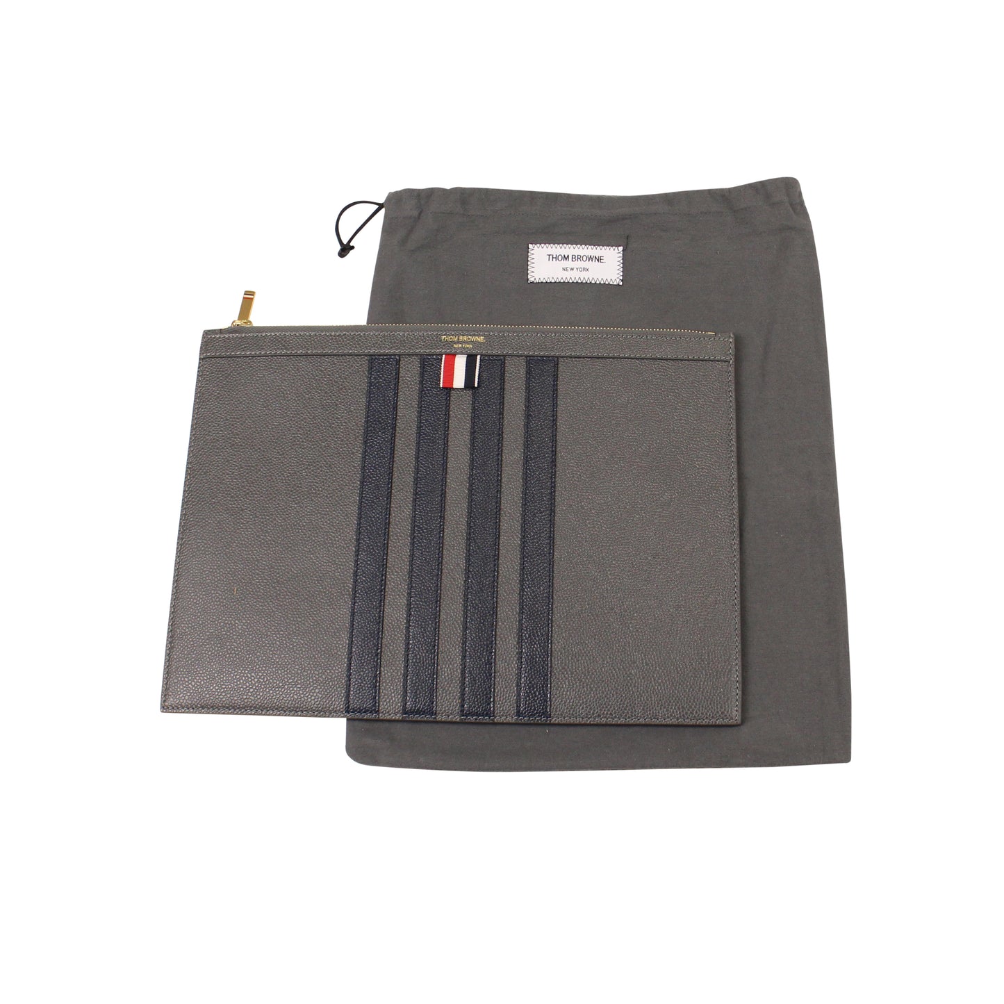 Thom Browne Striped Leather Clutch - Grey