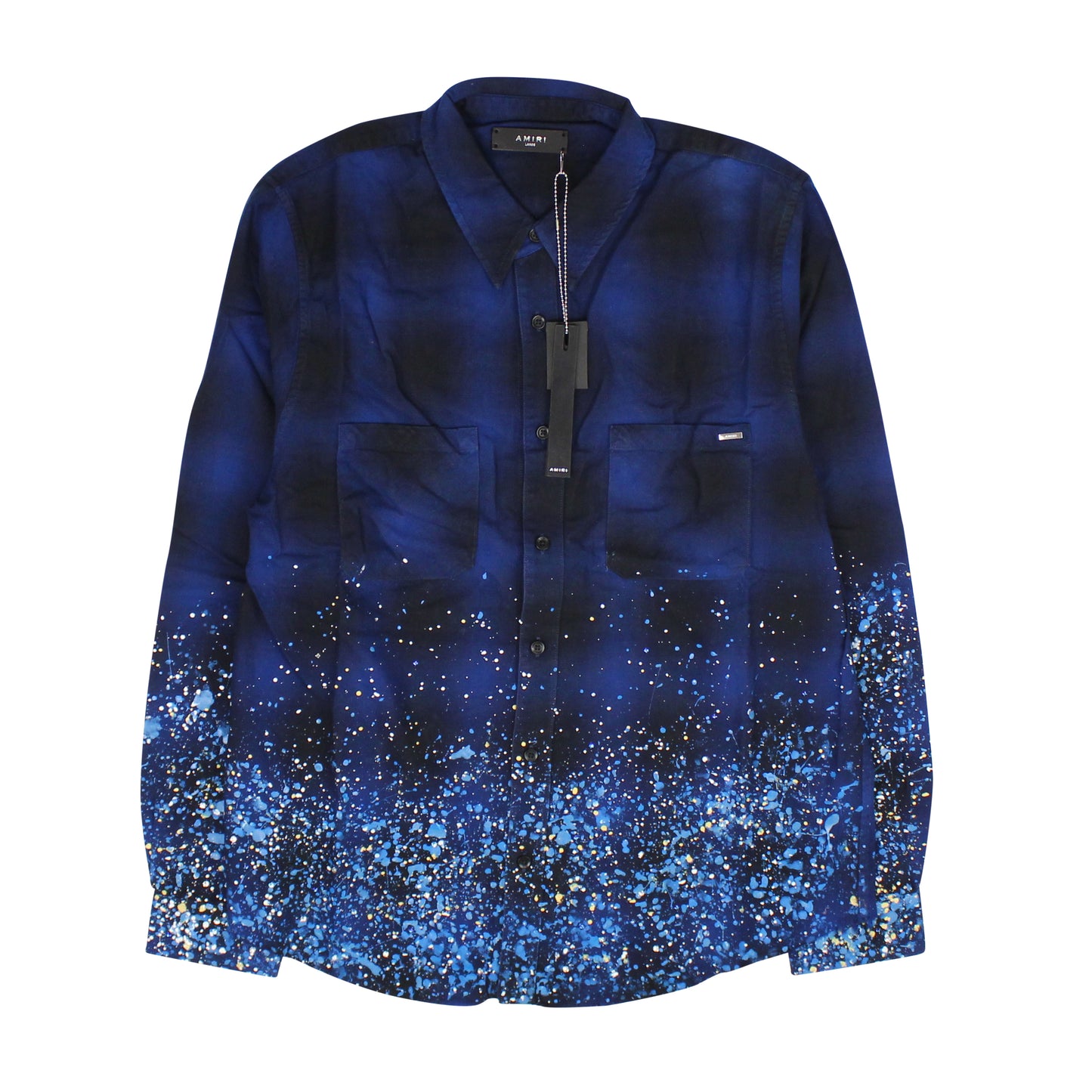 Amiri Crystal Painter Flannel Casual Button-Down Shirts - Blue