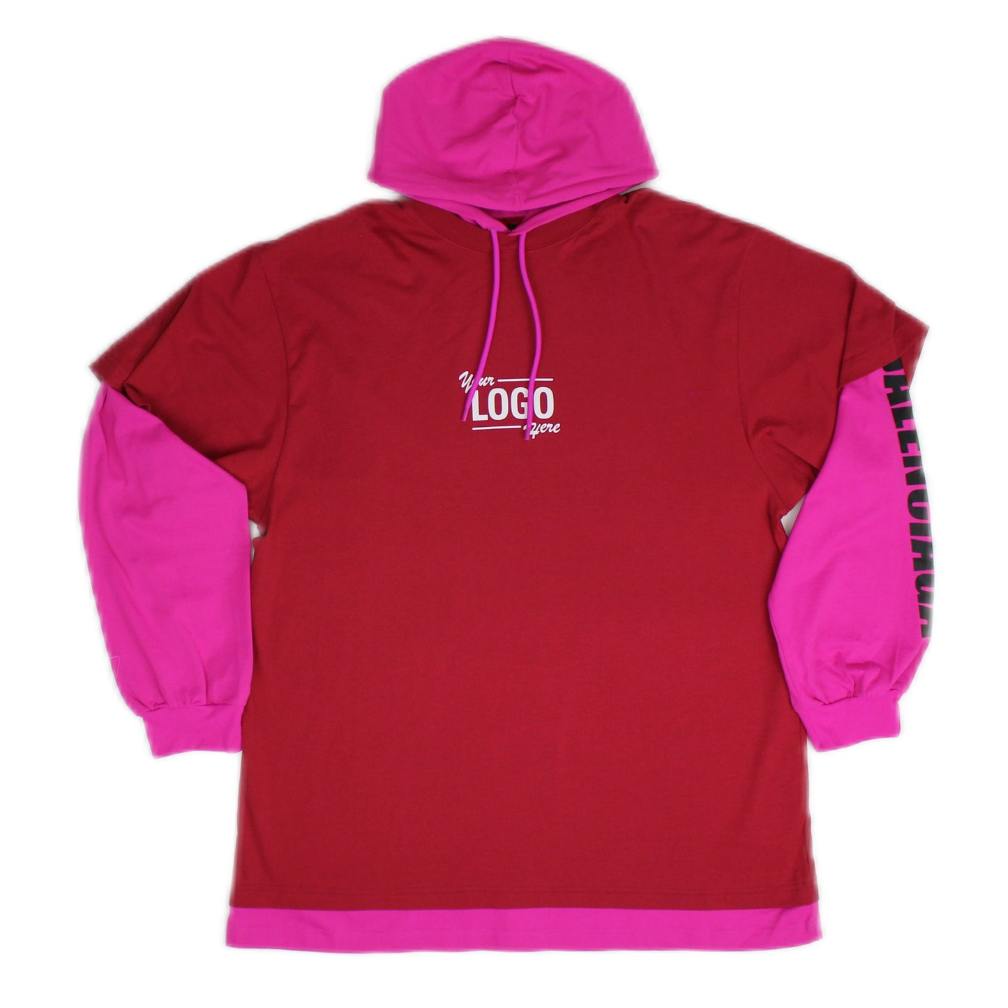 Raspberry & White Logo Layered Hoodie T-Shirt