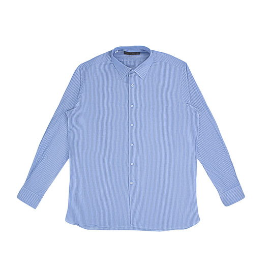 Freeman'S Sporting Club Pinstriped Cotton Dress Shirt - Blue