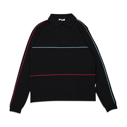 PIPED PIQUE COTTON? BLACK POLO SHIRT