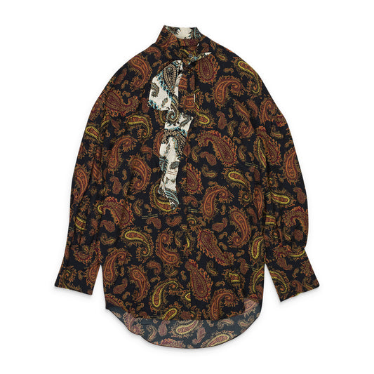 PAISLEY MIX DOUBLE TIE NECK BROWN BUTTON-UP