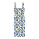 FLORAL U-NECK PENCIL BLUE SUN DRESS