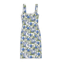 FLORAL U-NECK PENCIL BLUE SUN DRESS