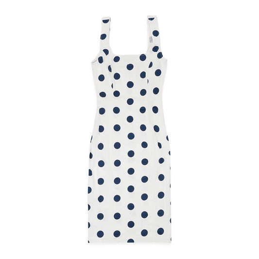 POLKA U NECK SLEEVELESS NAVY DRESS