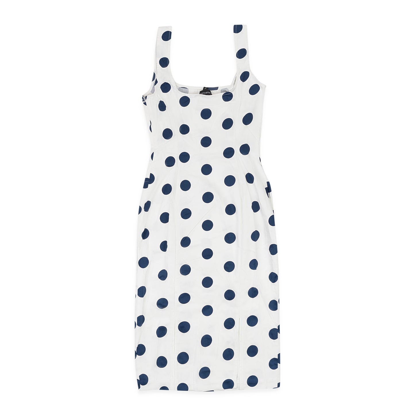 POLKA U NECK SLEEVELESS NAVY DRESS