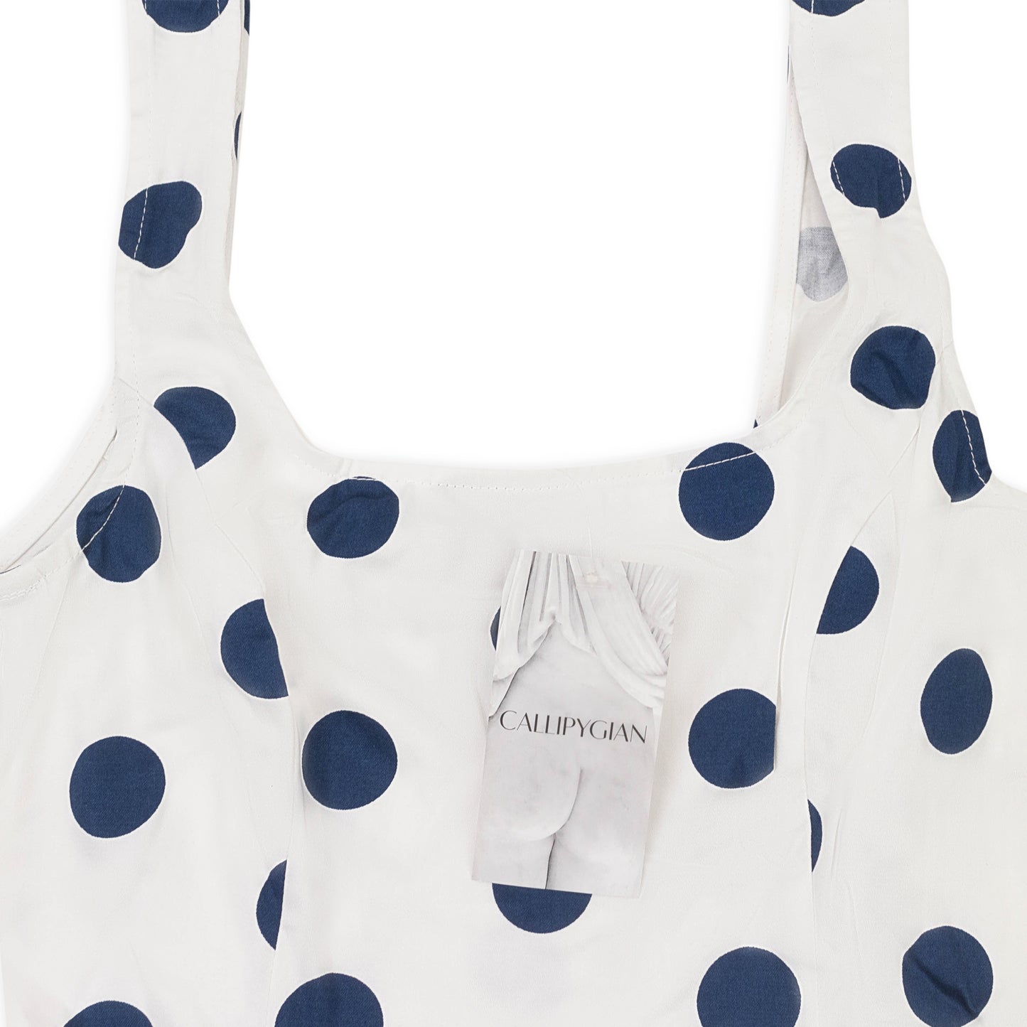 POLKA U NECK SLEEVELESS NAVY DRESS