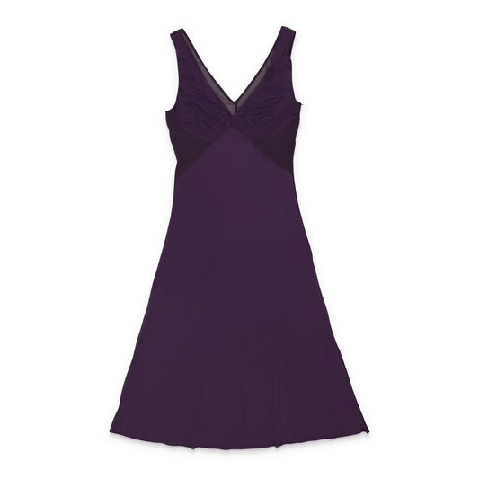 SHEER PANEL BIAS PLUM DAY DRESS