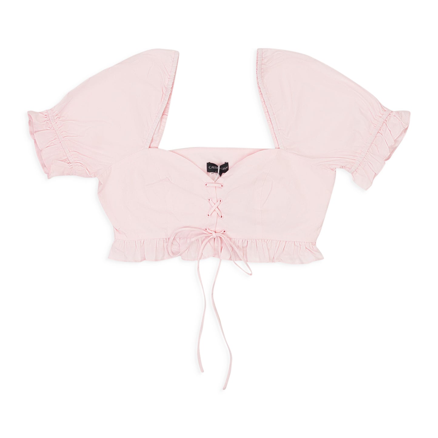 LACE UP RUFFLE PINK CROP TOP