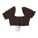 LACE UP RUFFLE CHOCOLATE CROP TOP