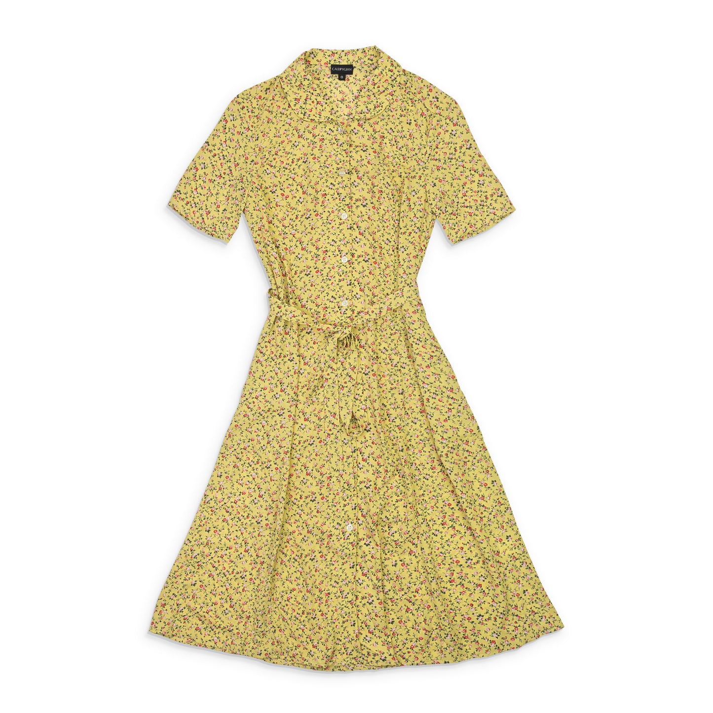 FLORAL BUTTON YELLOW TIE DRESS