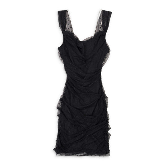 POINT D'ESPRIT BLACK MINI DRESS