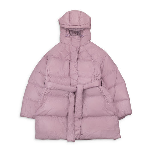 LONG BELTED PURPLE PUFFER JACKET