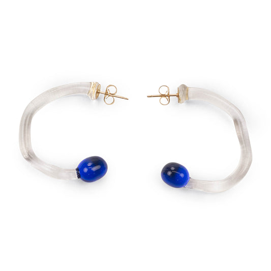 MINI GLASS BALL BLUE HOOP EARRINGS