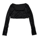 CRUSHED VELVET BLACK CROP TOP