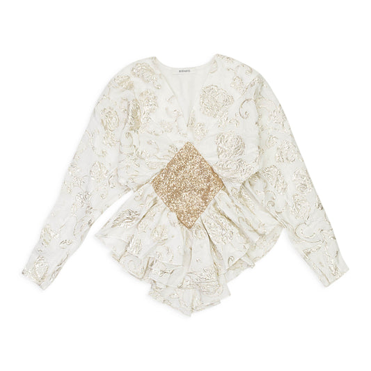 JACQUARD FLORAL DOLMAN SLEEVE CREAM, GOLD BLOUSE