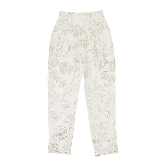 JACQUARD FLORAL CREAM TROUSERS