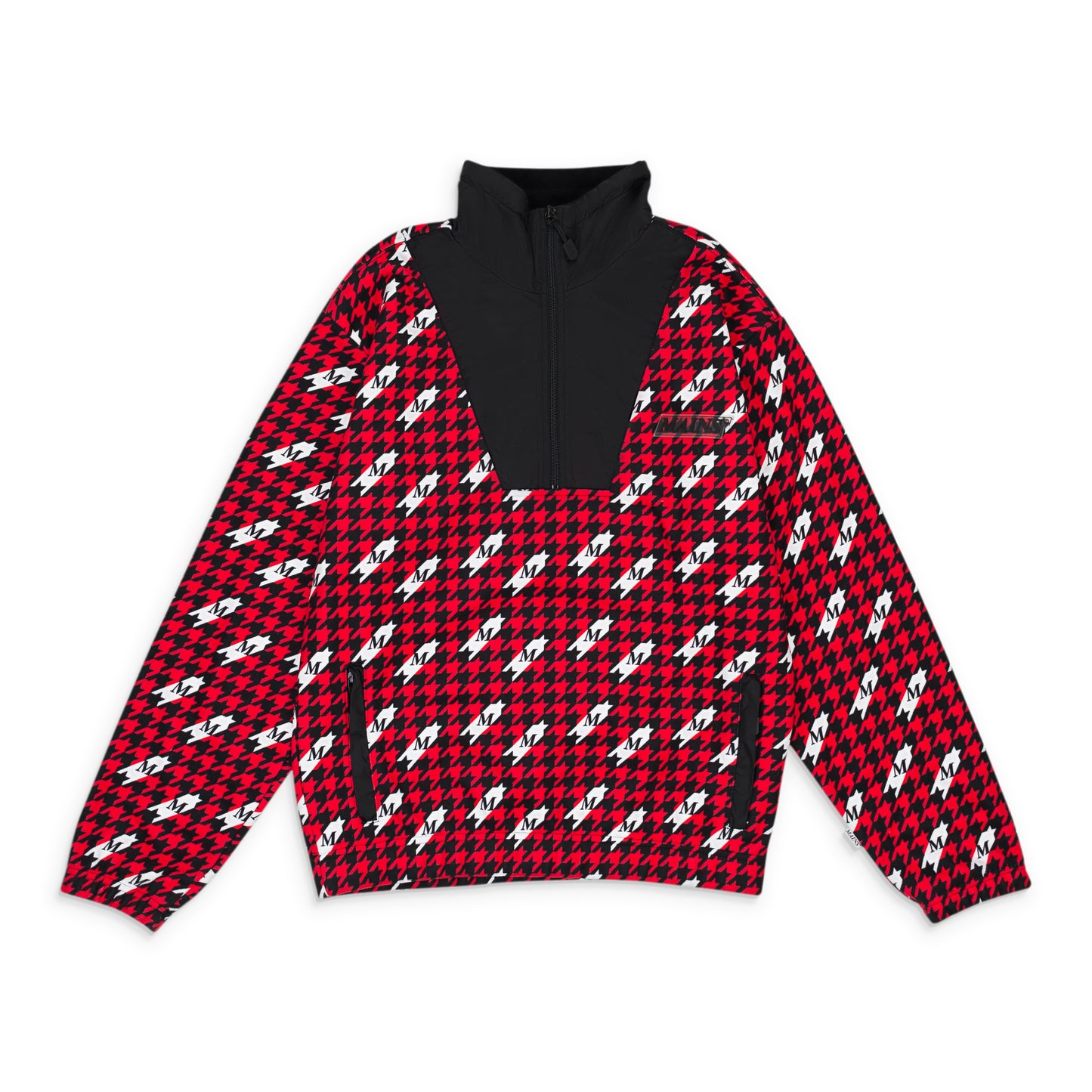 QUARTER ZIP HOUNDSTOOTH BLACK RED SWEATSHIRT