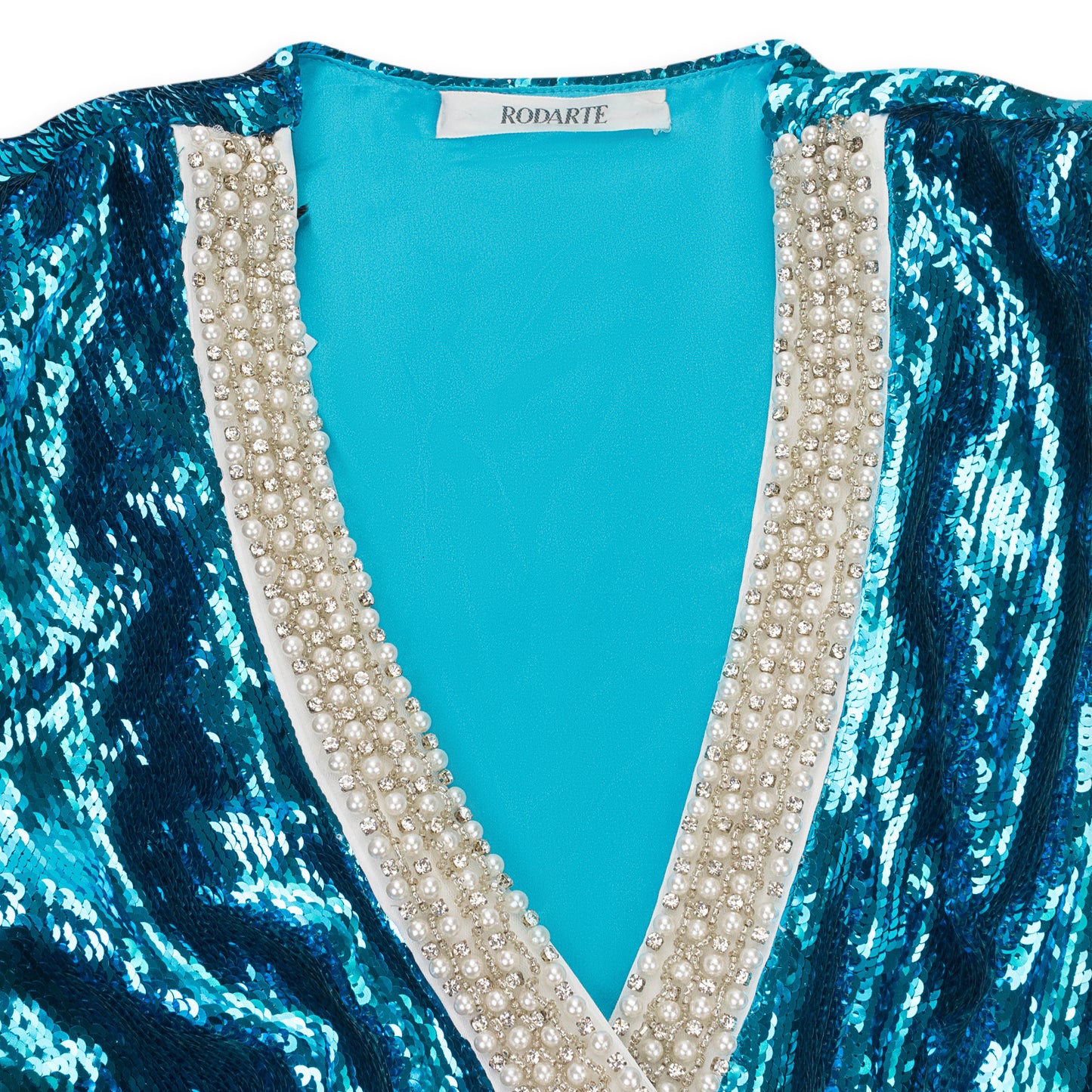 SEQUINED TEAL WRAP JACKET