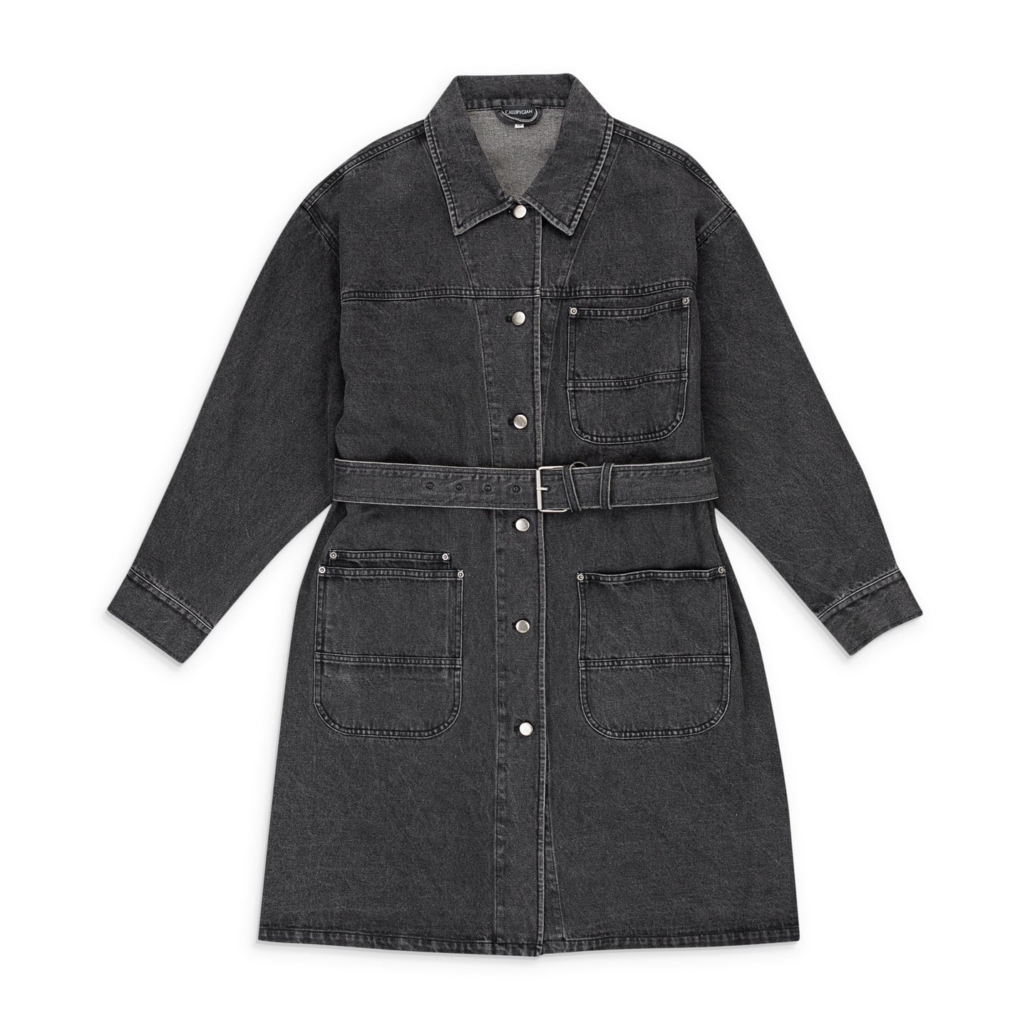 WASH DENIM BLACK TRENCH COAT