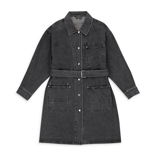 WASH DENIM BLACK TRENCH COAT