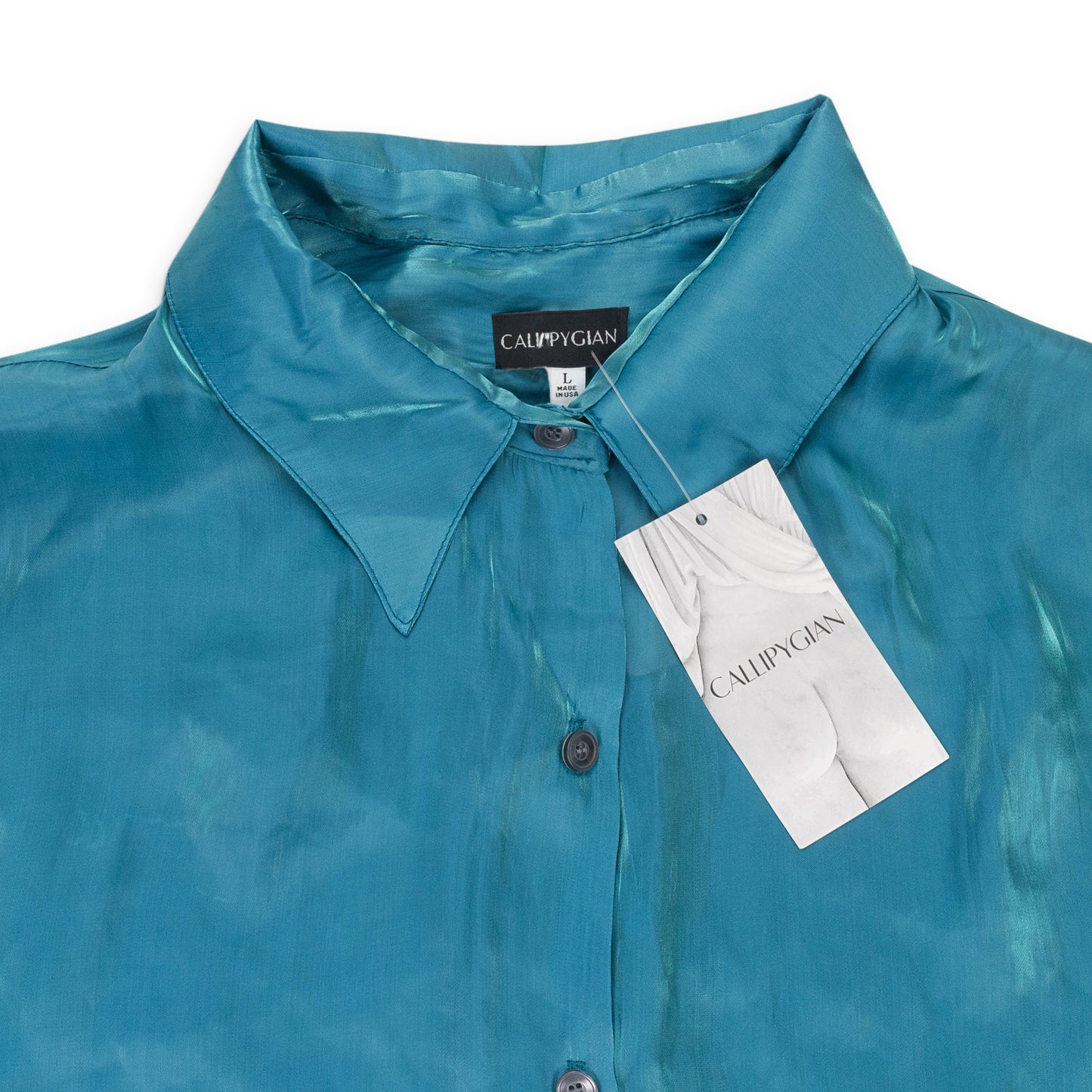 IRIDESCENT BLUE BUTTON-UP