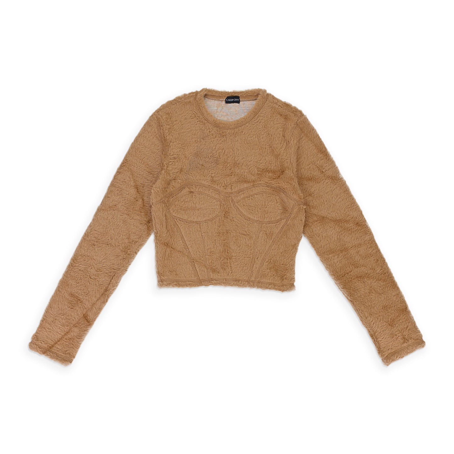 TEXTURED LS BUSTIER CAMEL T-SHIRT