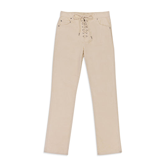 STRETCH CURDUROY OFF-WHITE LACE-UP JEANS