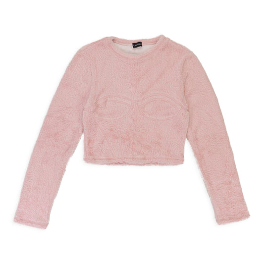 TEXTURED LS BUSTIER PINK T-SHIRT