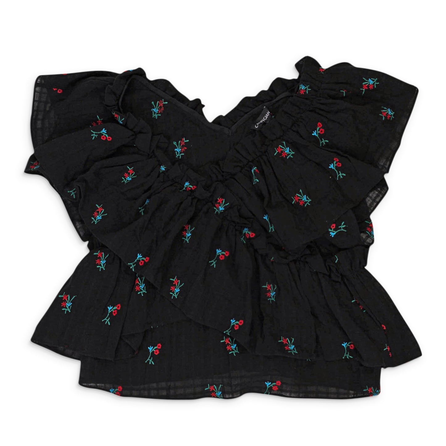 RUFFLE BLACK BLOUSE