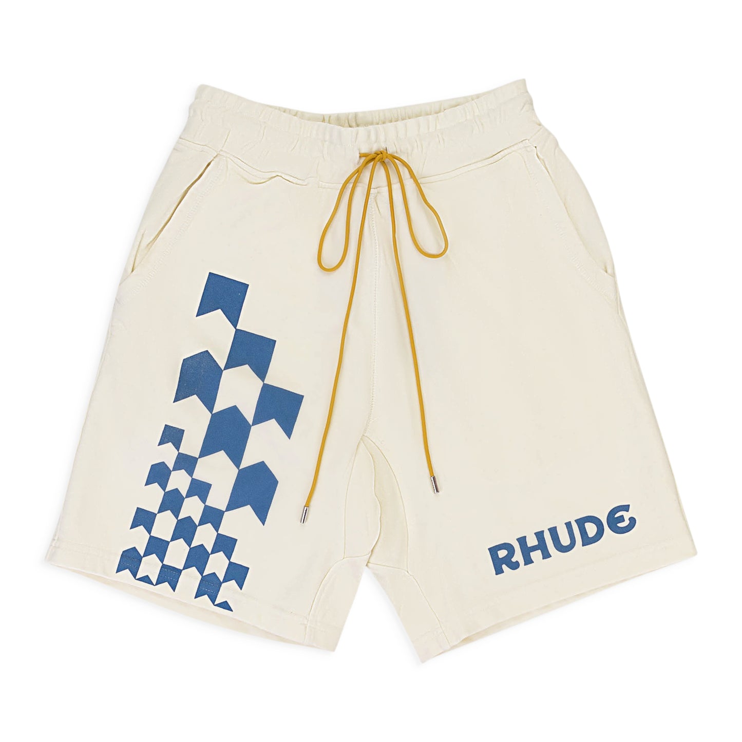 PRINTED TERRY CREAM/BLUE SHORTS