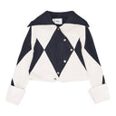 LEATHER AND DENIM INTARSIA BLACK WHITE JACKET