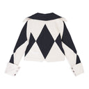 LEATHER AND DENIM INTARSIA BLACK WHITE JACKET