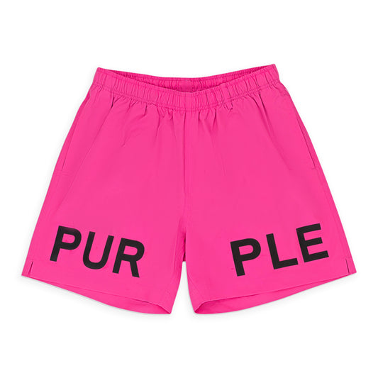 NWT PURPLE WORDMARK ALL ROUND SHORT NEON PINK SWIM SHORTS