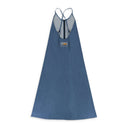 OPEN BACK BLUE SLIP DRESS