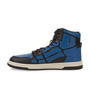 Black And Blue Leather Skeleton High Top Sneakers