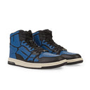 Black And Blue Leather Skeleton High Top Sneakers