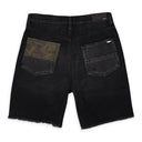 CAMO PATCH SHORT AGED BLACK DENIM SHORTS