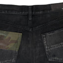 CAMO PATCH SHORT AGED BLACK DENIM SHORTS