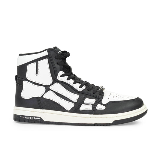 LEATHER PANELLED SKEL BLACK WHITE HI-TOP SNEAKERS