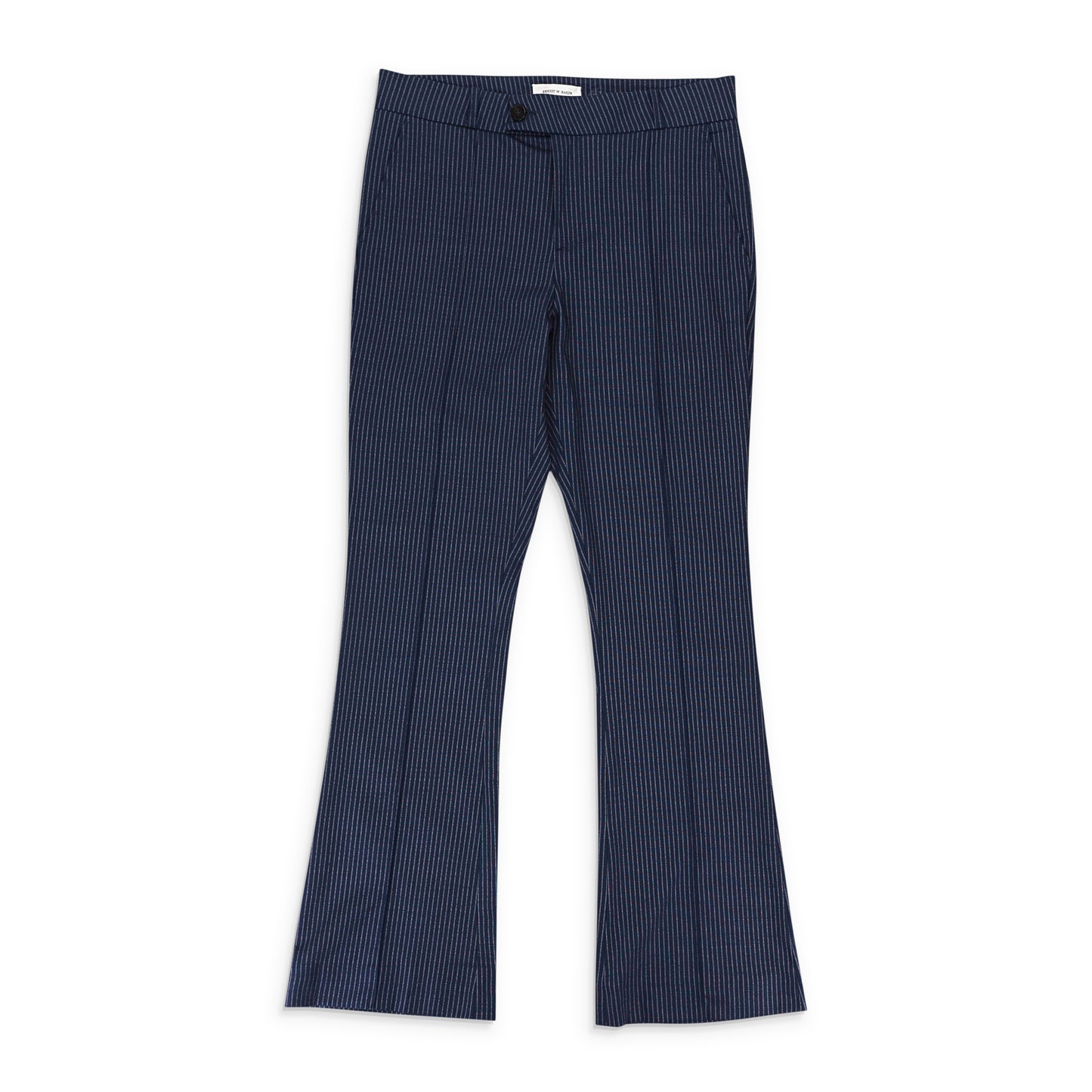 PINSTRIPE FLARE NAVY TROUSERS