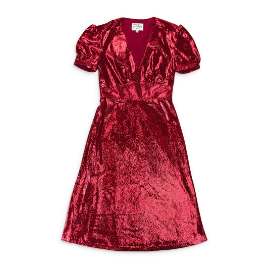 PAULA DEEP V NECK SEQUIN RED DAY DRESS