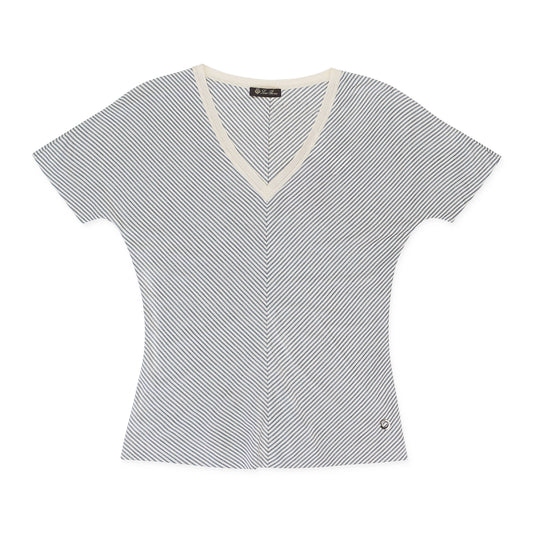 SILK STRIPED WHITE GRAY T-SHIRT