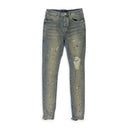 MID INDIGO TAPERED LEG DESTROY PAINT SKINNY JEANS