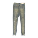 MID INDIGO TAPERED LEG DESTROY PAINT SKINNY JEANS