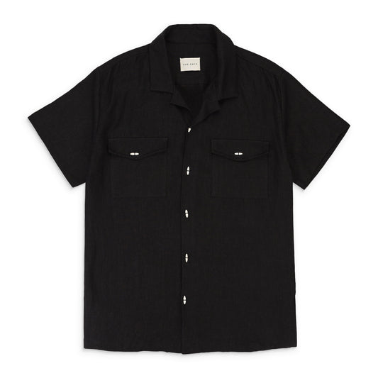 BARRIO LINEN WITH BONE BUTTONS BLACK BUTTON-DOWN SHIRT